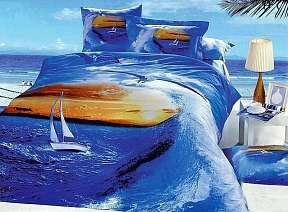Постельное белье 2-х спальное из сатина с морем
