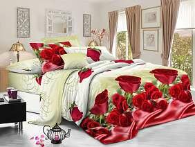 Постельное белье CLEO 1,5 спальное из полисатина с розами